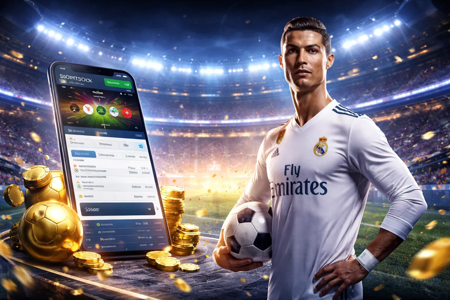 Biểu ngữ quảng cáo với hình ảnh phần thưởng lớn, chip casino và thông báo khuyến mãi độc quyền